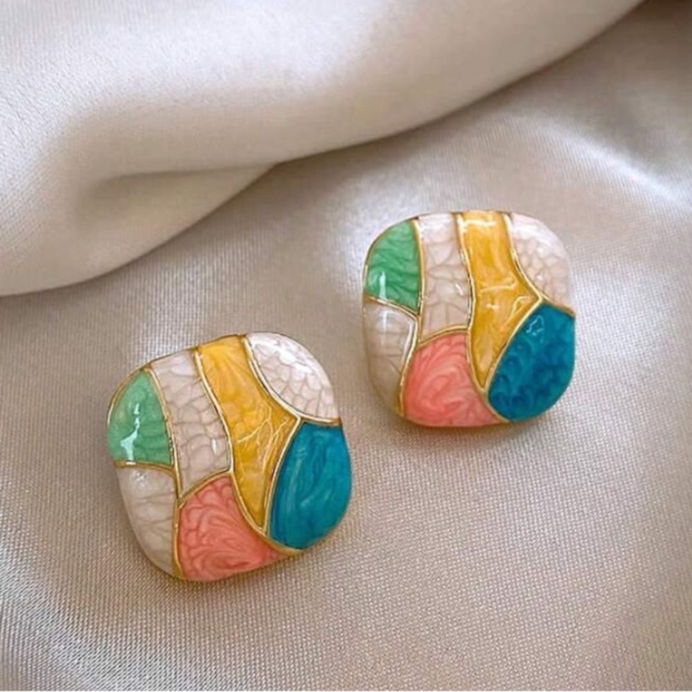 3for$20 NEW 1pair(2pcs) Geometric Multicolor Drip Glaze Stud Earrings